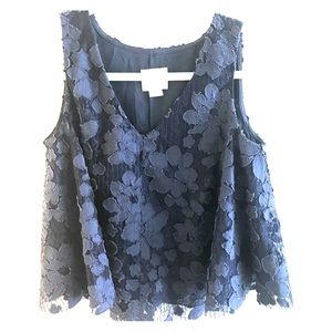 Maeve Lace Navy Blue Swing Crop Tank